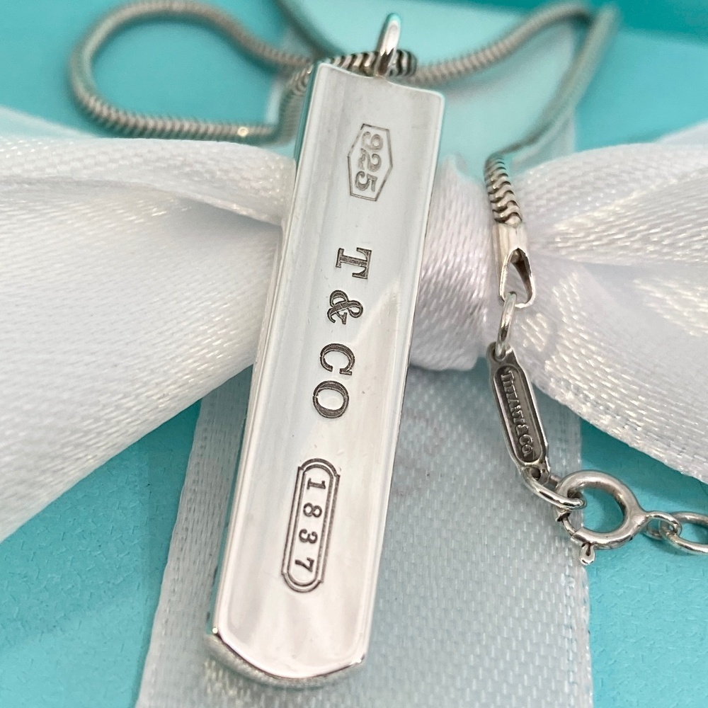 Tiffany & Co 1837 Silver Bar Necklace Sterling Silver 925 16” w/ Box & Pouch